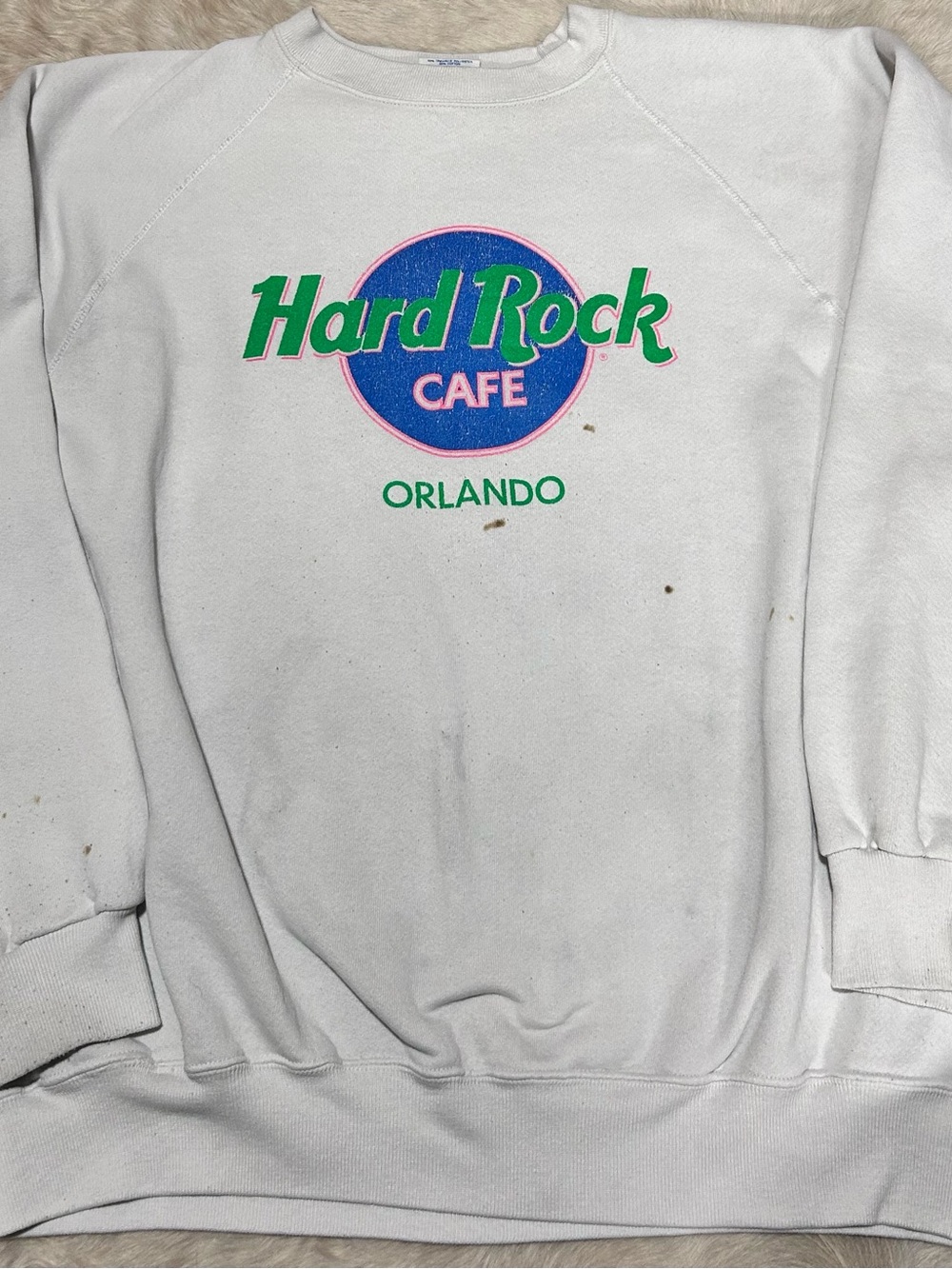 Hard Rock Cafe White Sweatshirt with Green and Blue Logo